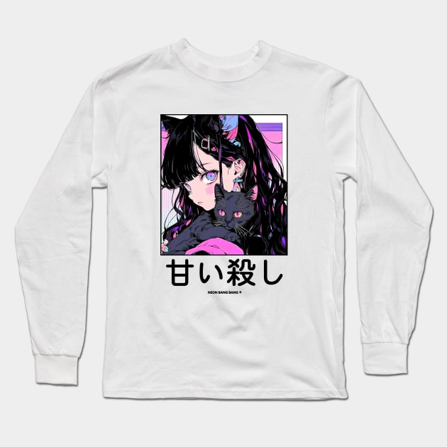 Stylish Anime Neko Girl Manga Aesthetic Streetwear Long Sleeve T-Shirt by Neon Bang Bang